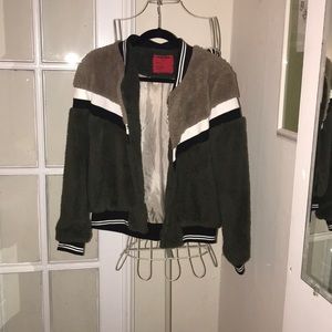 Fuzzy bomber jacket